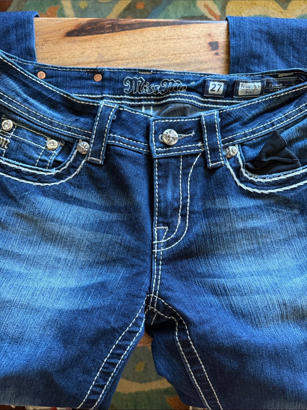 Miss Me Men's Blue Skinny Jeans with Contrast Stitching